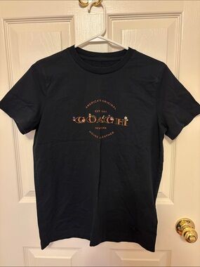 Coach Black Short-Sleeve Logo Tee with Copper Accent